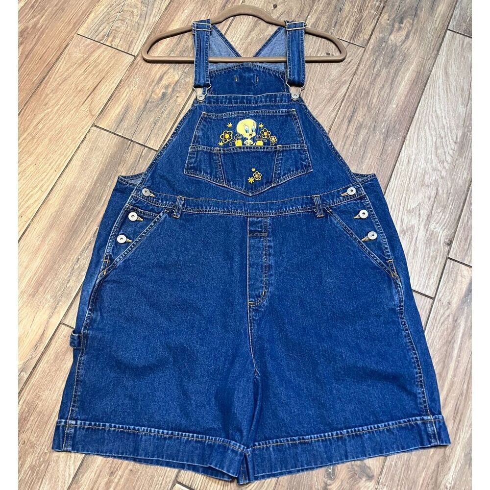 Looney Tunes Tweety Bird Cartoon Denim Bib Overalls Shorts Size 18W